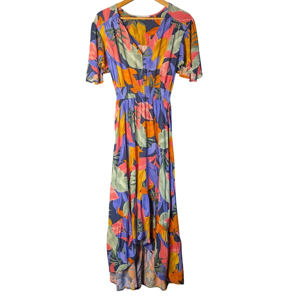 S Abel The Label Anthropologie Floral High Low Maxi Dress Tropical Smocked Beach